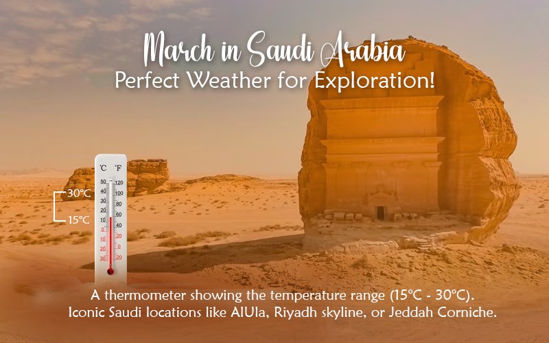 Saudi Arabia weather map showing March temperatures