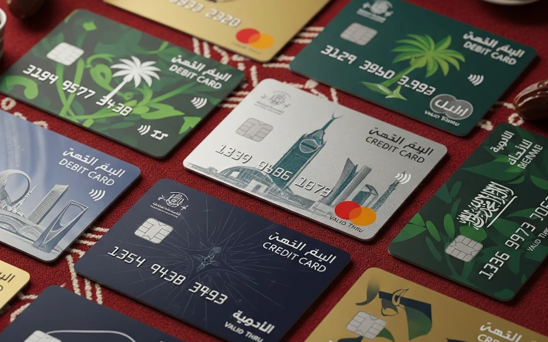Saudi debit and credit cards display
