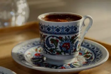 Traditional Turkish coffee served in ornate cups