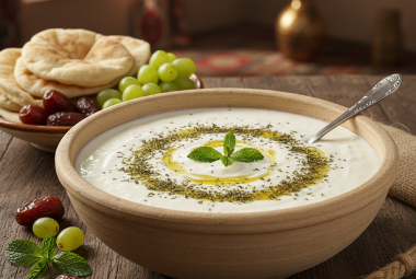 Laban dish with mint and olive oil