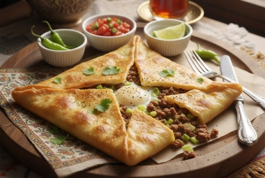 Saudi Mutabbaq stuffed pastry with meat and egg