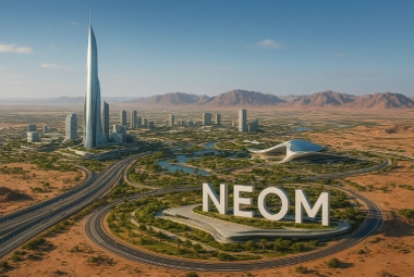 Futuristic view of NEOM city in Saudi Arabia desert