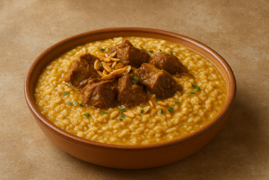 Saleeg rice with meat and pine nuts